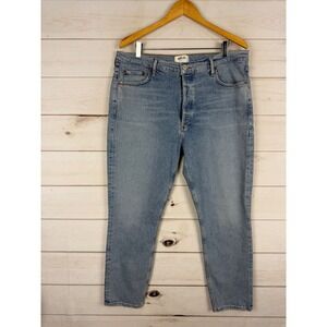 Agolde Jeans Size 33 High Rise Straight Leg Light Wash Blue Denim Button Fly